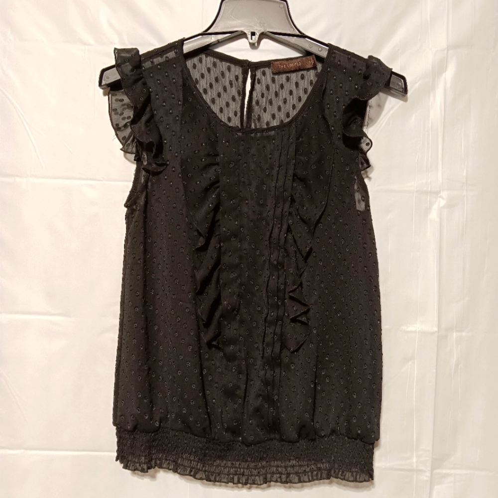 The Limited EUC Women's Cap Sleeve Blouse, Sheer Black with Ruffles, Small
